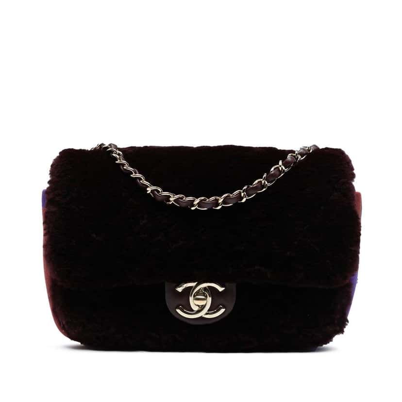 Chanel Mini Rectangular CC Quilted Shearling Color Block Single Flap Red Good condition - Front View