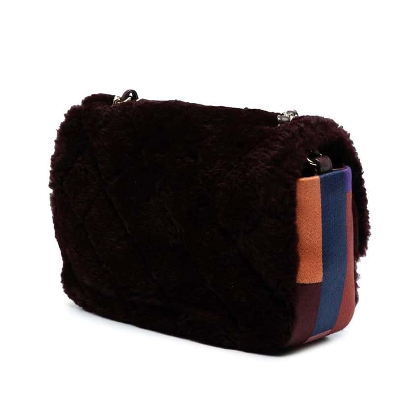 Chanel Mini Rectangular CC Quilted Shearling Color Block Single Flap Red Good condition - Back View