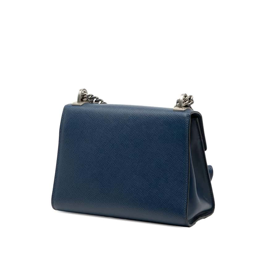 Prada Saffiano Cuir Monochrome Robot Patches Envelope Chain Flap Blue Leather Good condition - Back View