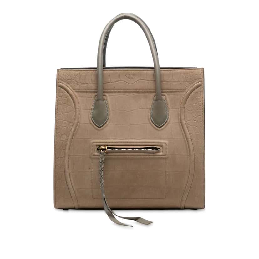 Celine Medium Croc Embossed Leather Luggage Phantom Tote Brown Leather Good condition - Front View