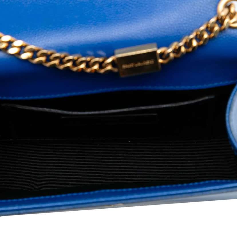 Saint Laurent Small Grain De Poudre Monogram Kate Crossbody Blue Leather Good condition - Model View
