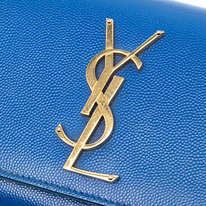 Saint Laurent Small Grain De Poudre Monogram Kate Crossbody Blue Leather Good condition - Box View