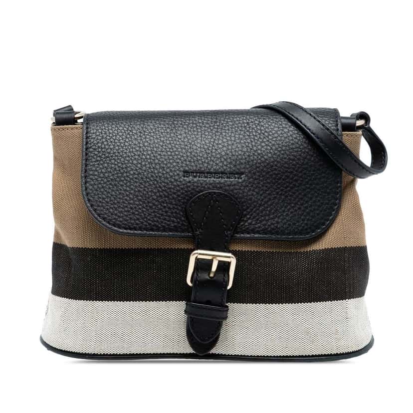 Burberry Mega Check Canvas and Grained Calfskin Gowan Crossbody Brown Canvas Good condition - Front View