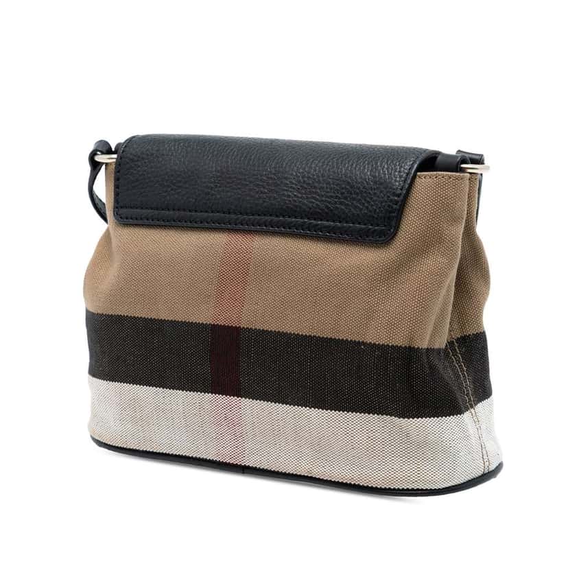 Burberry Mega Check Canvas and Grained Calfskin Gowan Crossbody Brown Canvas Good condition - Back View