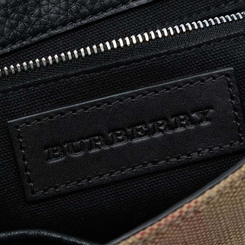 Burberry Mega Check Canvas and Grained Calfskin Gowan Crossbody Brown Canvas Good condition - Box View