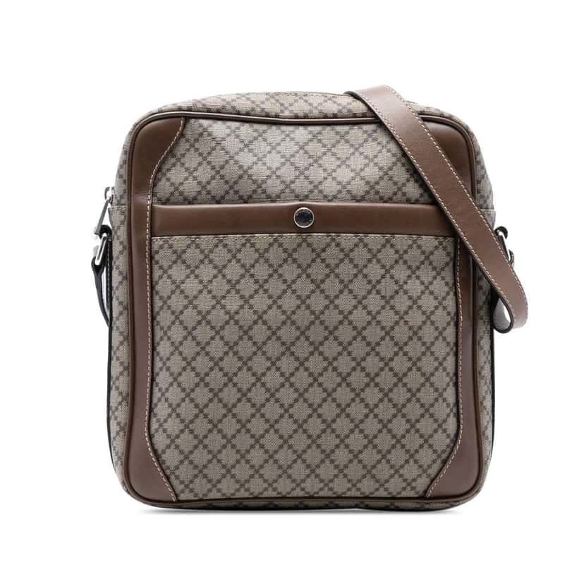 Gucci Diamante Coated Canvas Zip Crossbody Brown Canvas Good condition - Front View
