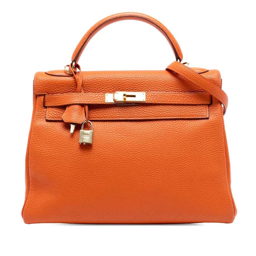 Hermès Clemence Kelly II Retourne 32 Orange Leather Good condition - Front View