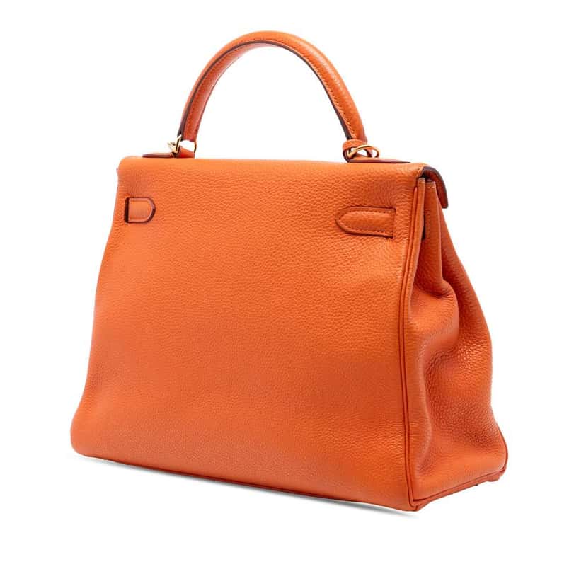 Hermès Clemence Kelly II Retourne 32 Orange Leather Good condition - Back View