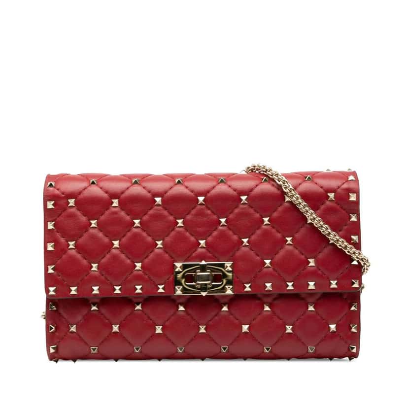 Valentino Leather Rockstud Spike Wallet on Chain Red Leather Good condition - Front View