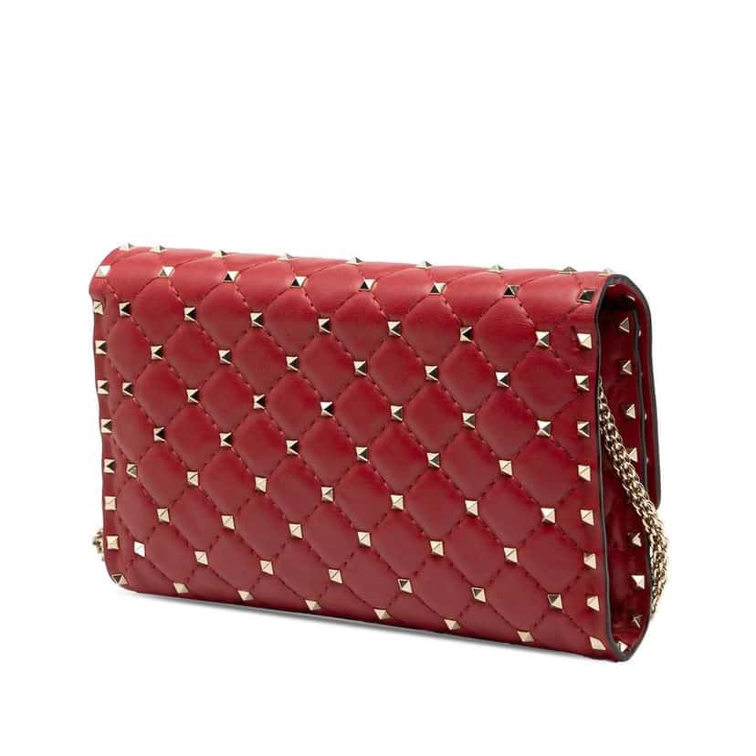 Valentino Leather Rockstud Spike Wallet on Chain Red Leather Good condition - Back View