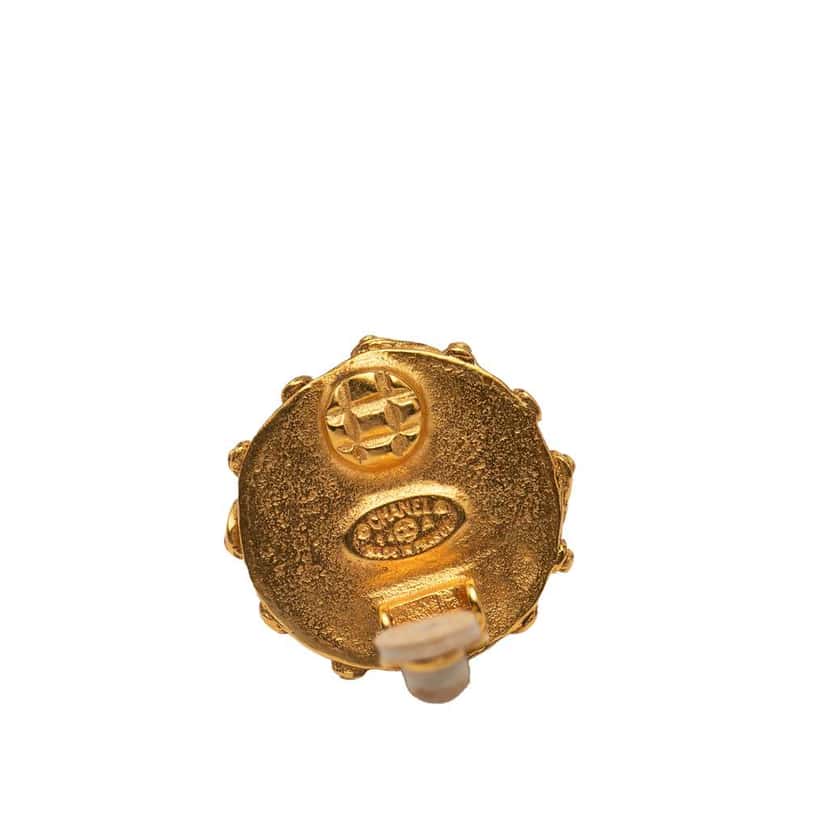 Chanel CC Gold Plated Studded Pearl Clip On Earrings Gold Metal Good condition - Inside View