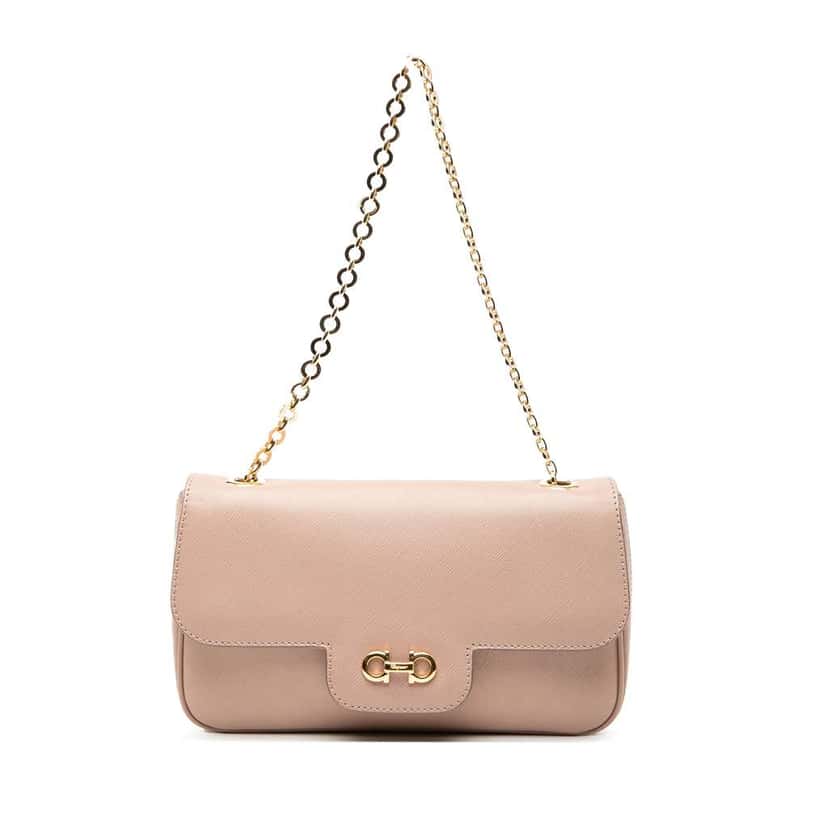 Salvatore Ferragamo Leather Gancini Luciana Chain Flap Brown Leather Good condition - Front View