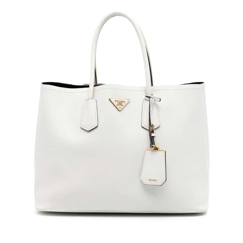 Prada Large Saffiano Cuir Double Satchel White Leather Good condition - Front View