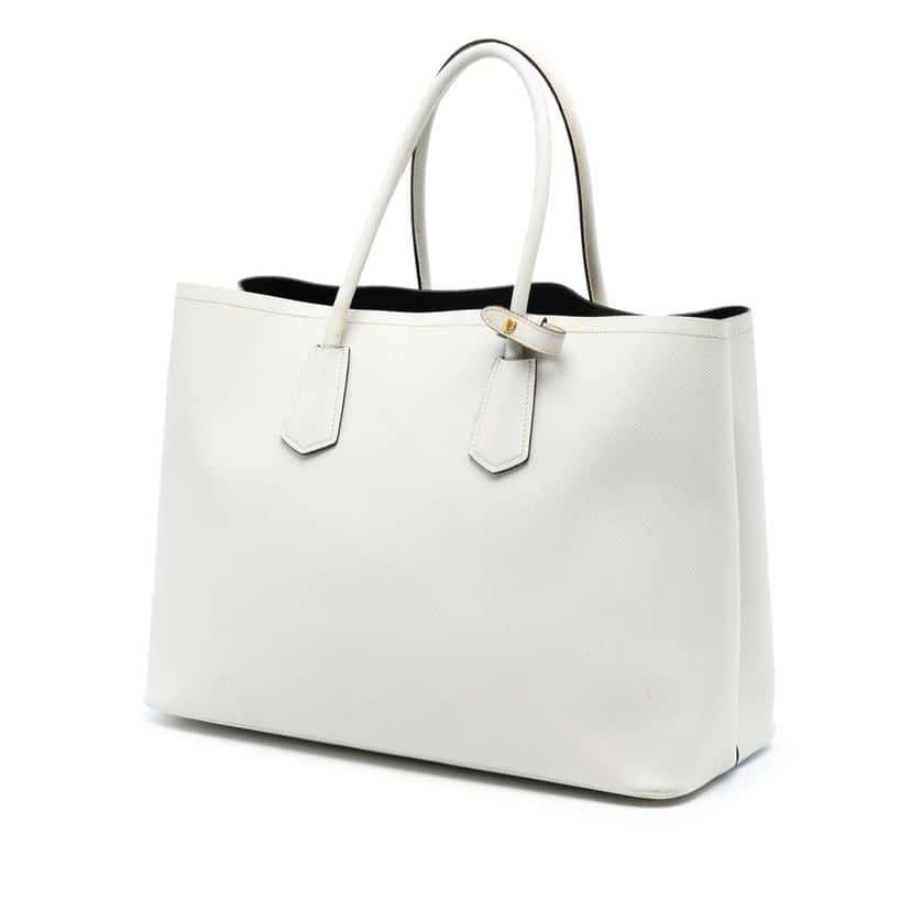 Prada Large Saffiano Cuir Double Satchel White Leather Good condition - Back View