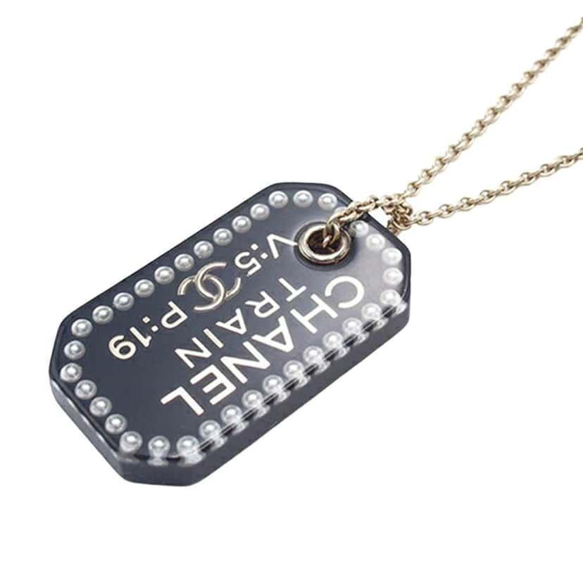 Chanel Gold Plated Resin Train Tag Pendant Necklace Gold Metal Good condition - Back View