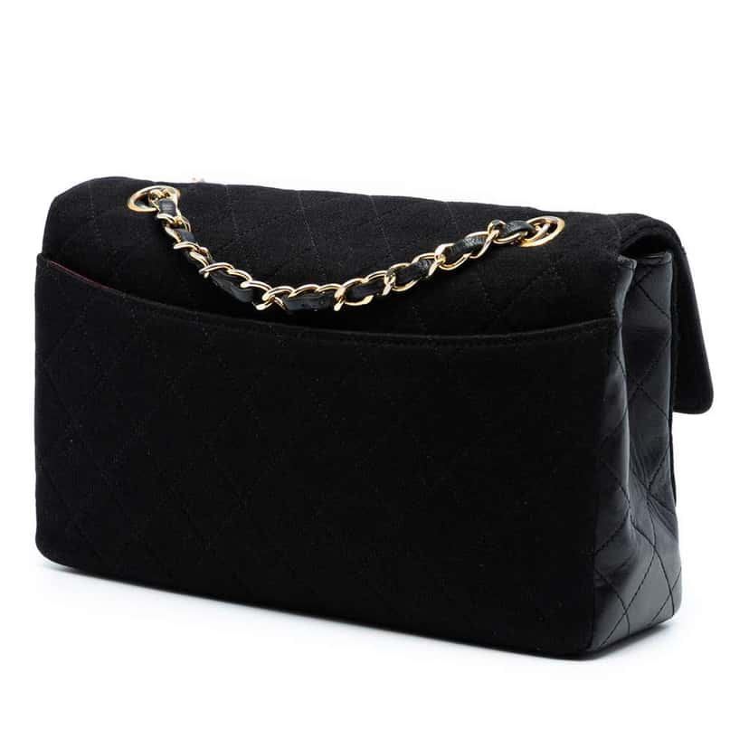 Chanel CC Quilted Jersey and Lambskin Flap Black Cotton Very good condition - Back View