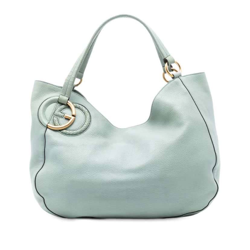 Gucci Medium Pebbled Calfskin Twill Tote Green Leather Good condition - Front View