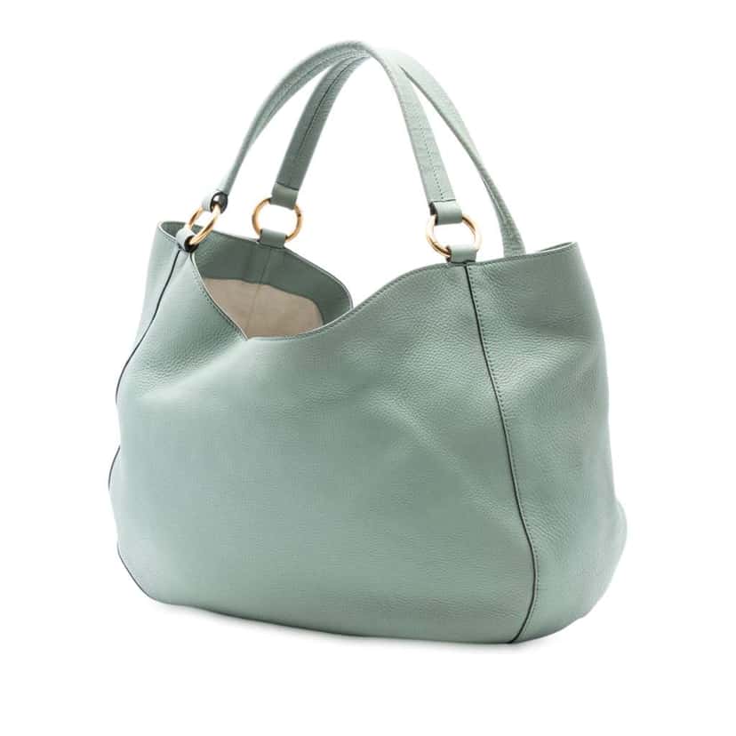 Gucci Medium Pebbled Calfskin Twill Tote Green Leather Good condition - Back View