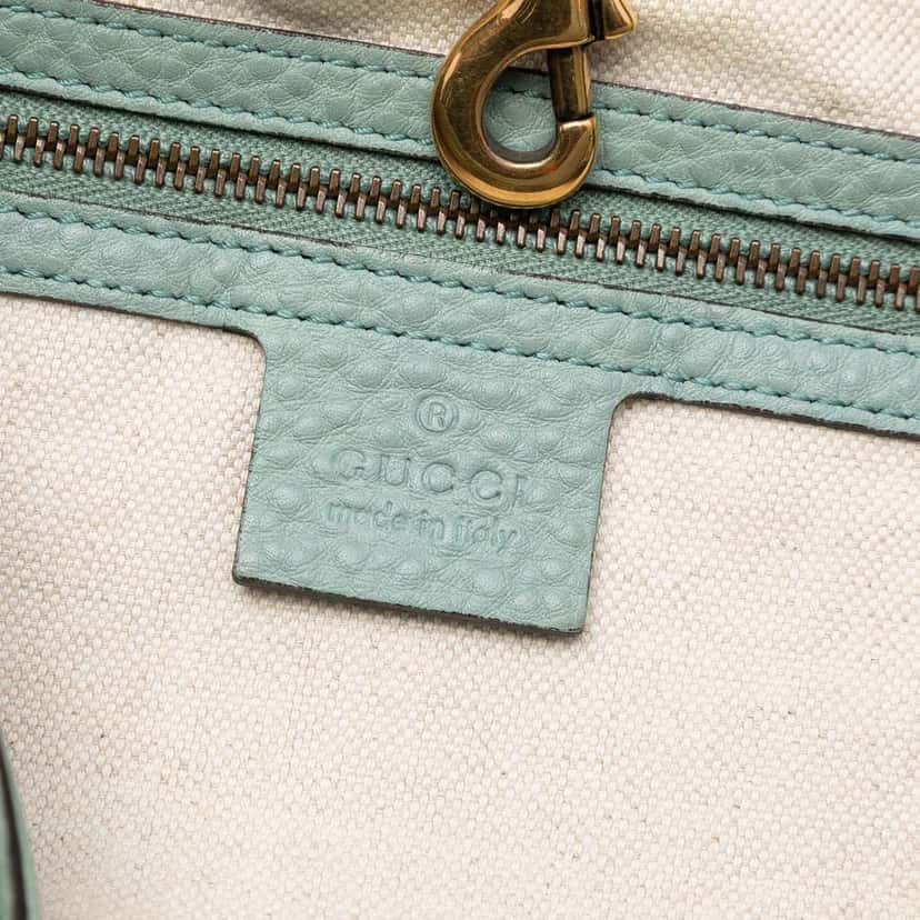 Gucci Medium Pebbled Calfskin Twill Tote Green Leather Good condition - Box View