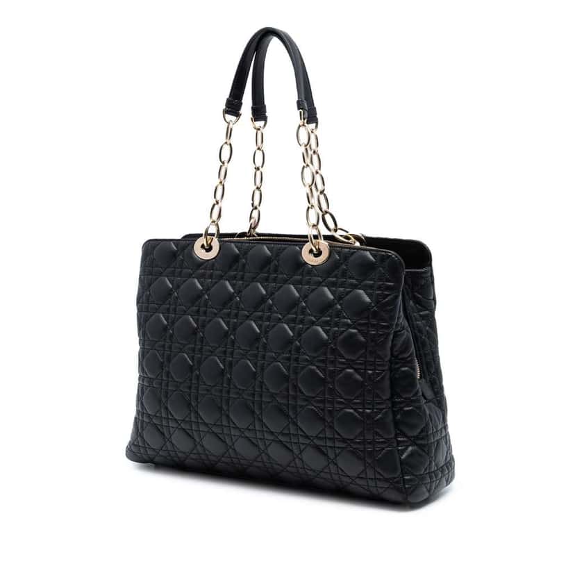 Dior Large Lambskin Cannage Soft Zipped Lady Dior Shopping Tote Black Leather Good condition - Back View