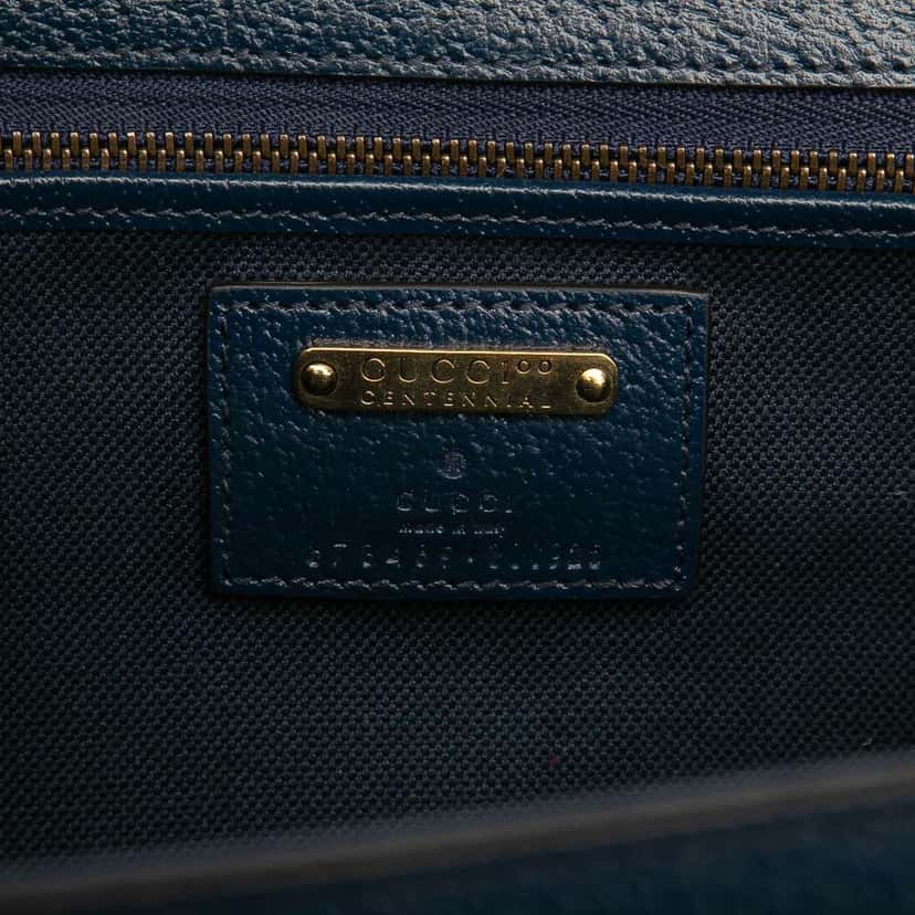 Gucci 100th Anniversary Medium GG Coated Canvas Kaleidoscope 1947 Bamboo Top Handle Bag Blue Canvas Very good condition - Box View