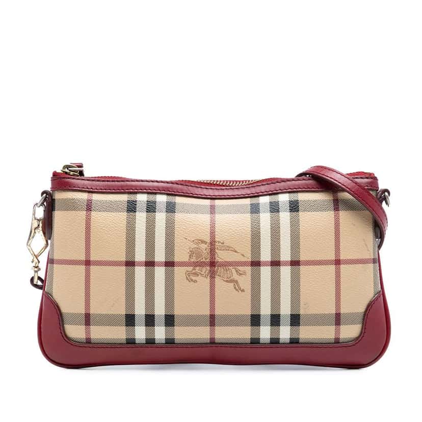 Burberry Haymarket Check Coated Canvas Peyton Crossbody Brown Canvas Good condition - Front View
