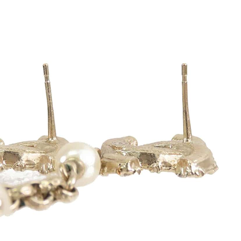 Chanel Gold Plated Faux Pearl CC Dangle Bullet Back Earrings Gold Metal Good condition - Box View