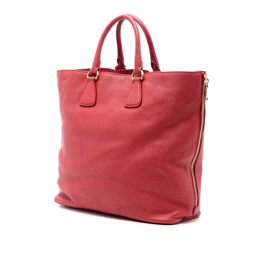 Prada Vitello Daino Side Zip Shopper Tote Red Leather Very good condition - Back View