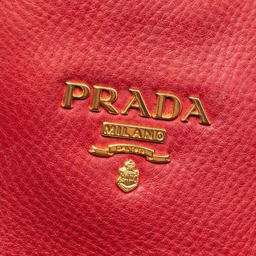 Prada Vitello Daino Side Zip Shopper Tote Red Leather Very good condition - Box View