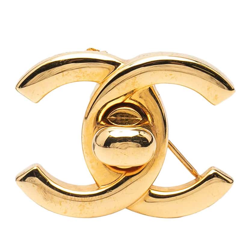 Chanel Gold Plated CC Turnlock Brooch Gold Metal Good condition - Front View