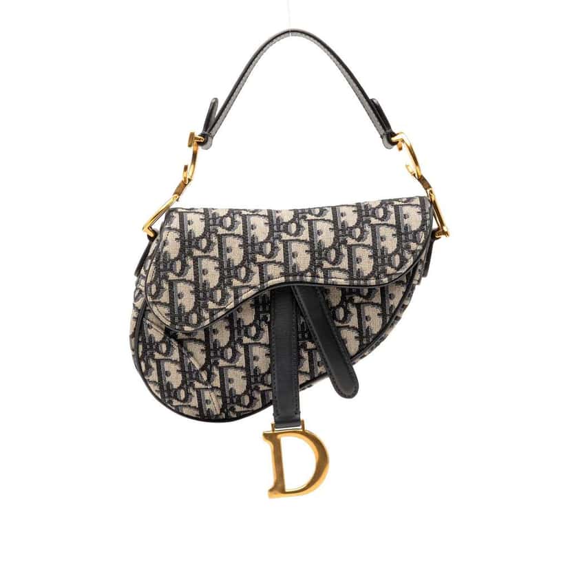 Dior Mini Oblique Canvas Saddle Bag Blue Canvas Very good condition - Front View