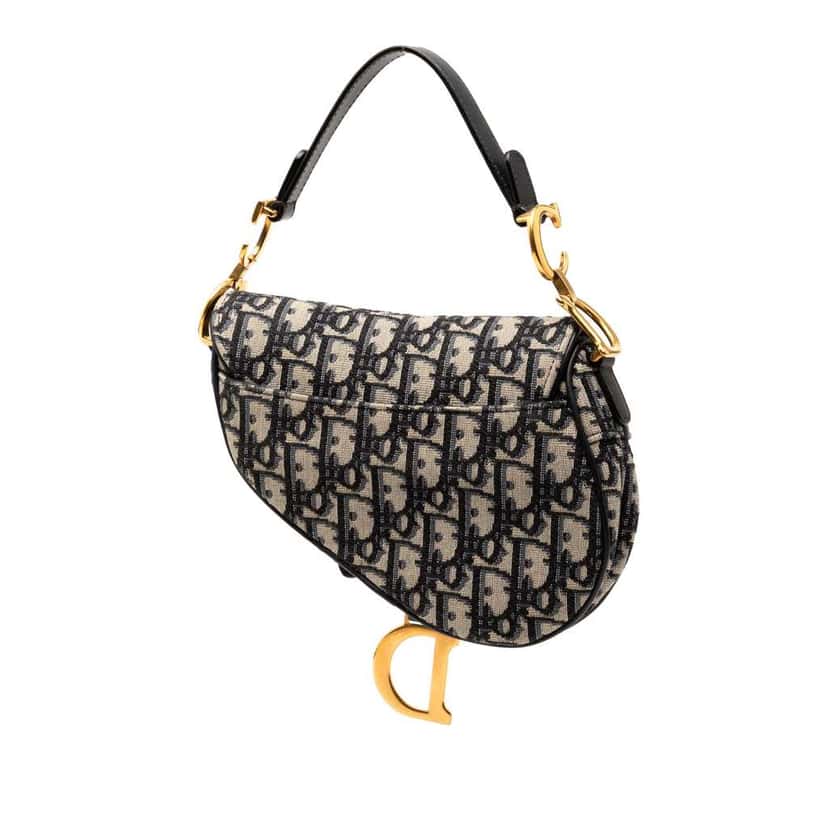 Dior Mini Oblique Canvas Saddle Bag Blue Canvas Very good condition - Back View
