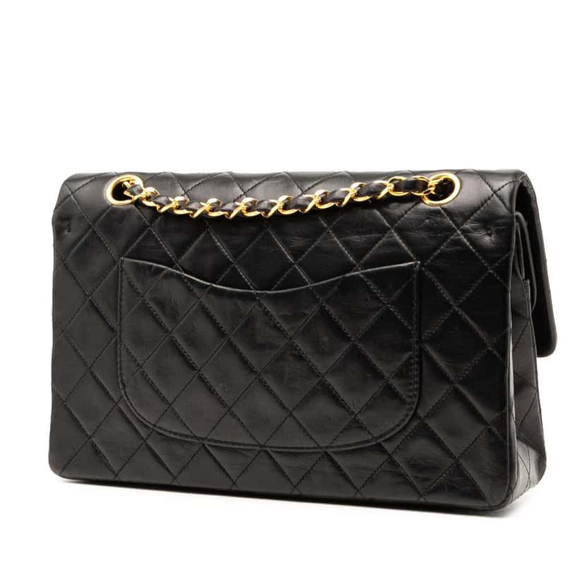 Chanel Medium Classic Lambskin Double Flap Black Leather Good condition - Back View