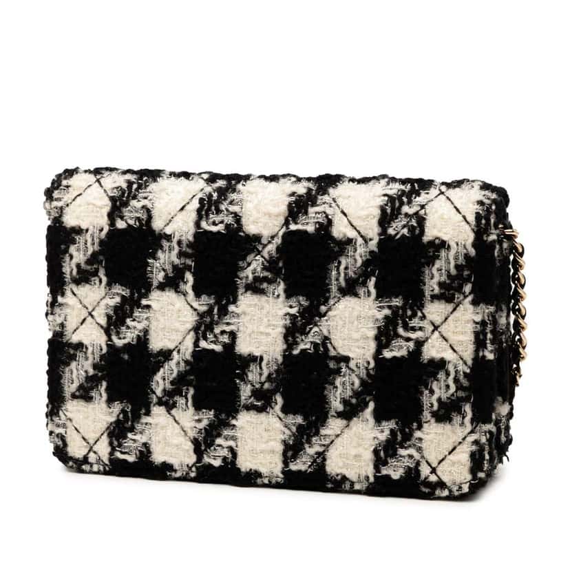 Chanel CC Houndstooth Tweed Wallet On Chain Black Tweed Good condition - Back View