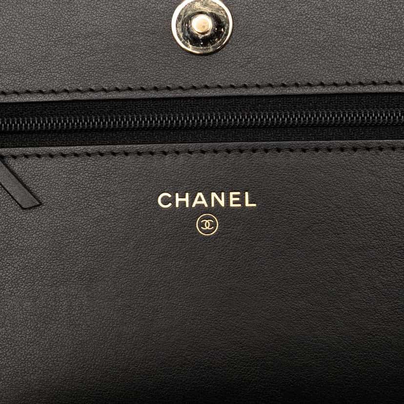 Chanel CC Houndstooth Tweed Wallet On Chain Black Tweed Good condition - Box View