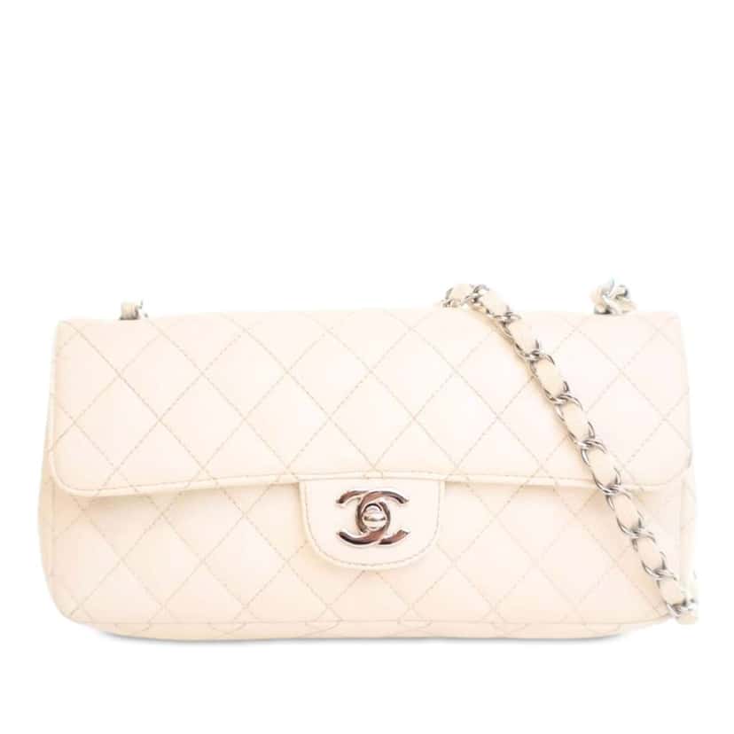 Chanel Classic Caviar East West Single Flap White Leather Good condition - Front View