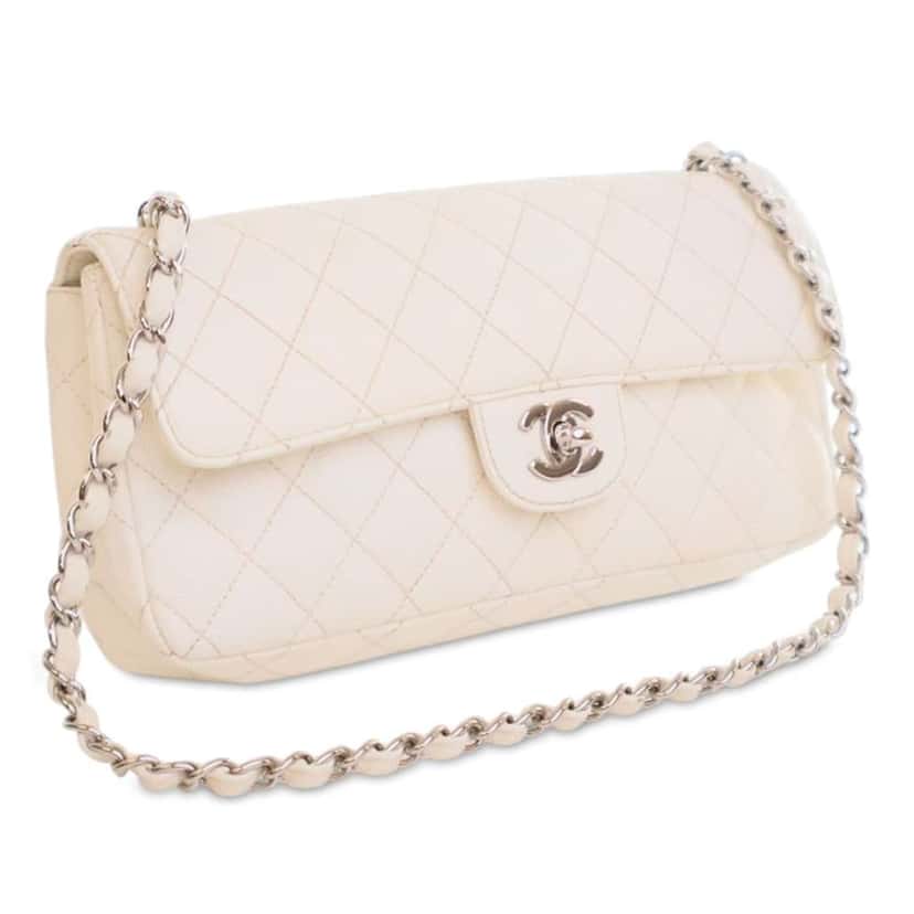 Chanel Classic Caviar East West Single Flap White Leather Good condition - Back View
