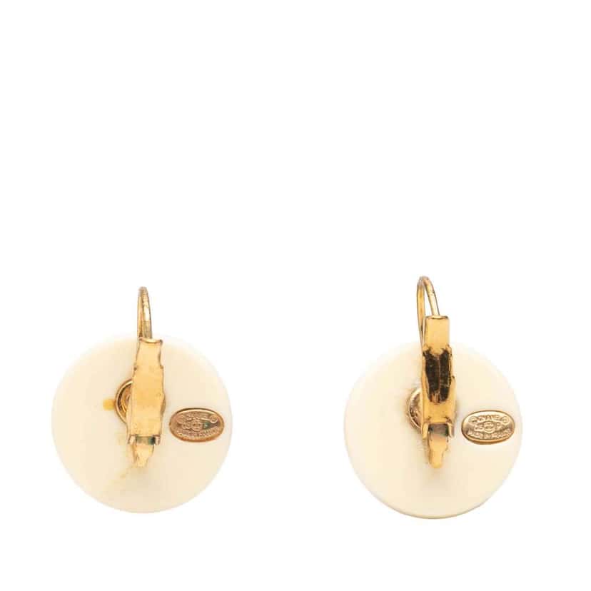 Chanel Resin Camellia Clip-On Drop Earrings White Good condition - Back View