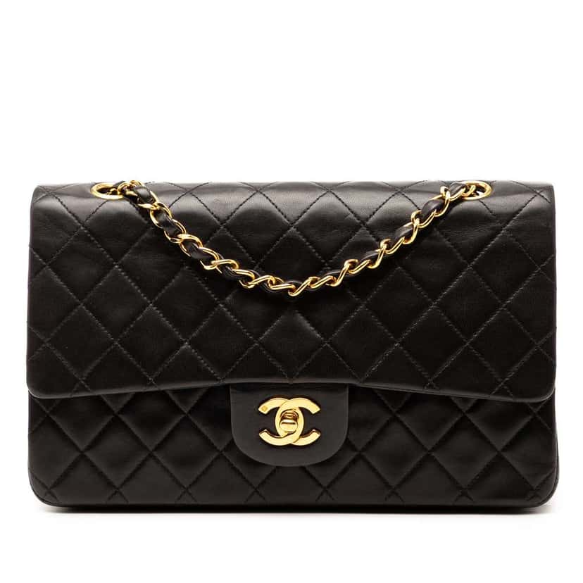 Chanel Medium Classic Lambskin Double Flap Black Leather Good condition - Front View