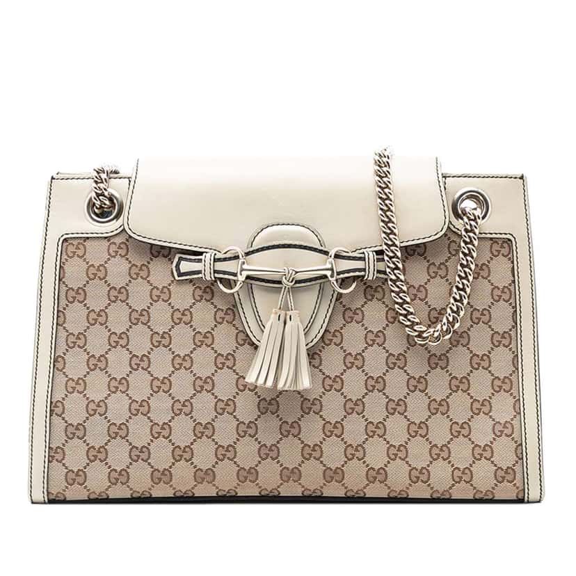Gucci Large GG Canvas Emily Shoulder Bag Brown Canvas Good condition - Front View