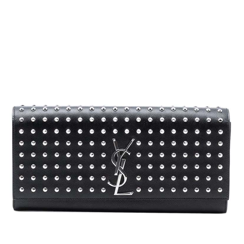 Saint Laurent Grain De Poudre Classic Monogram Studded Clutch Black Leather Good condition - Front View