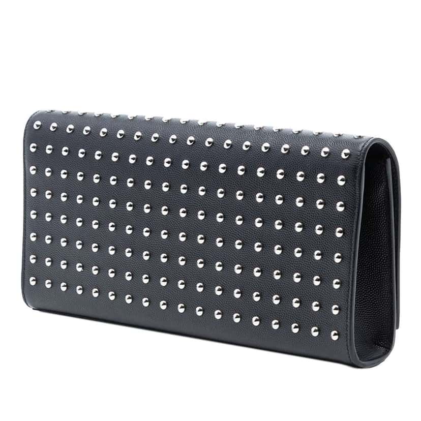Saint Laurent Grain De Poudre Classic Monogram Studded Clutch Black Leather Good condition - Back View