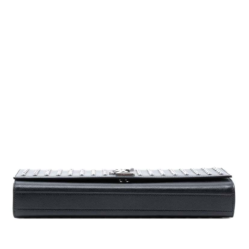 Saint Laurent Grain De Poudre Classic Monogram Studded Clutch Black Leather Good condition - Inside View