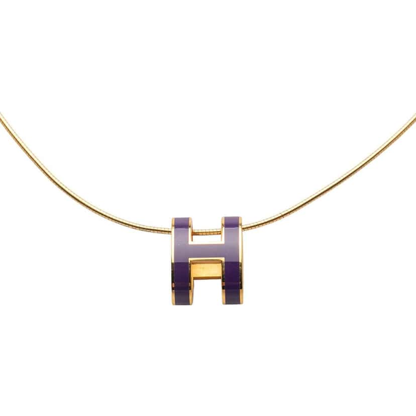 Hermès Gold Plated Enamel Pop H Pendant Necklace Purple Good condition - Front View
