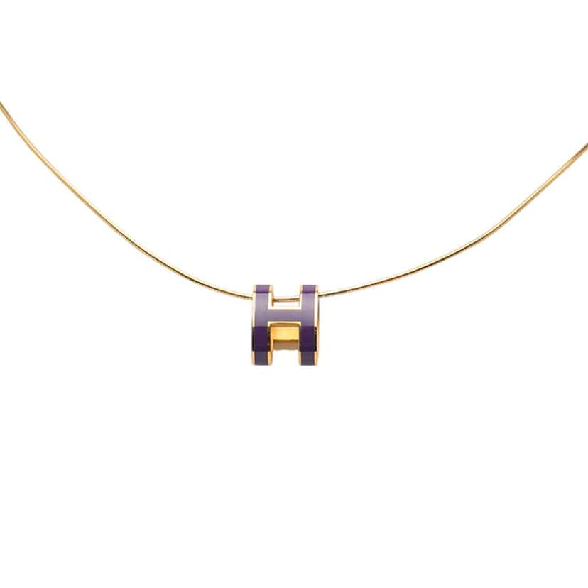 Hermès Gold Plated Enamel Pop H Pendant Necklace Purple Good condition - Back View