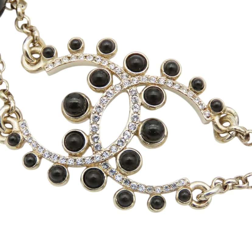 Chanel Gold Plated CC Faux Pearl Rhinestones Bracelet Gold Metal Very good condition - Back View