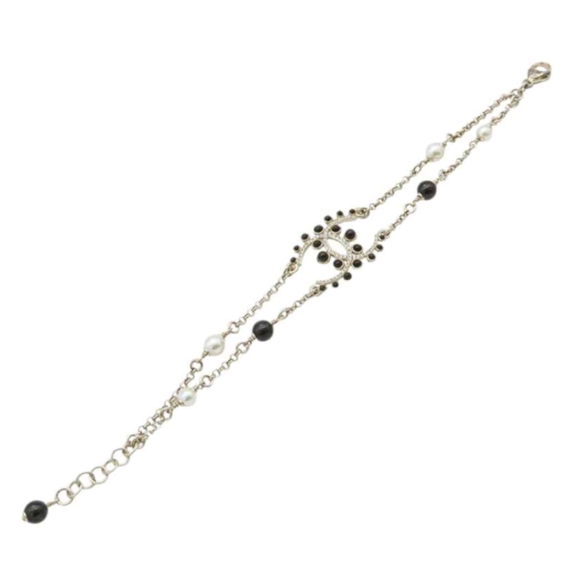 Chanel Gold Plated CC Faux Pearl Rhinestones Bracelet Gold Metal Very good condition - Box View