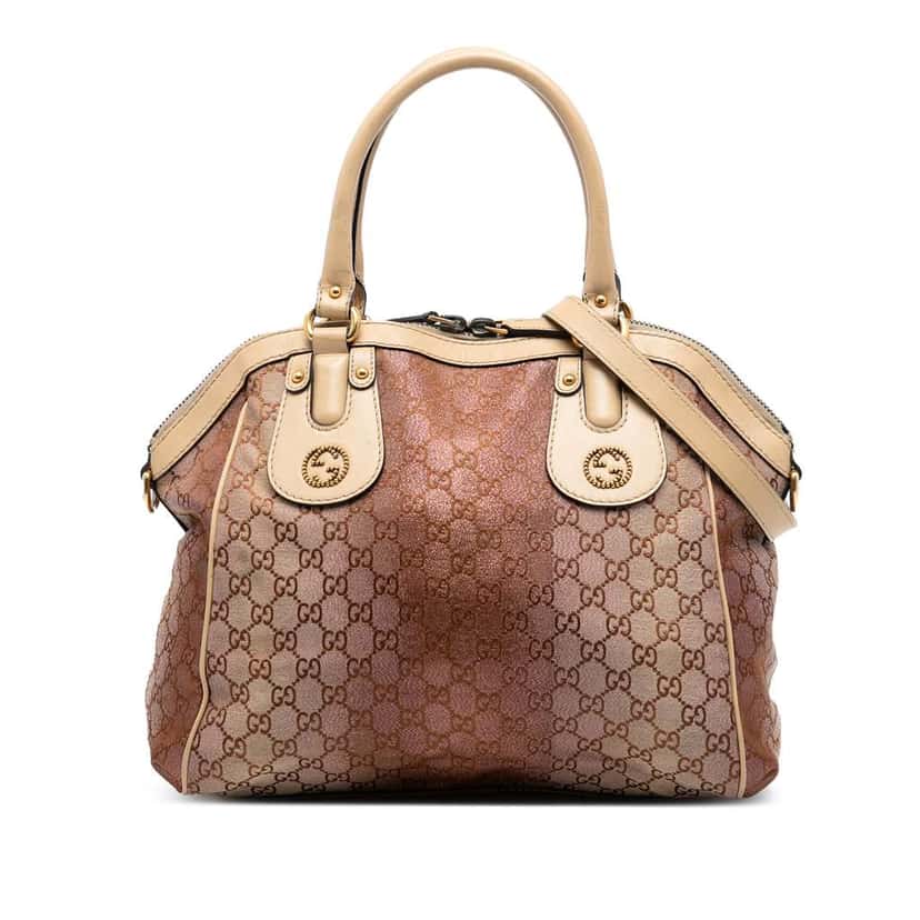 Gucci Medium GG Lurex Scarlett Satchel Brown Canvas Good condition - Front View