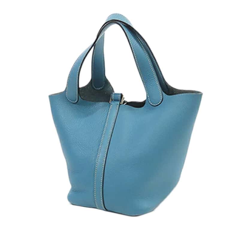 Hermès Clemence Picotin 18 Blue Leather Good condition - Back View