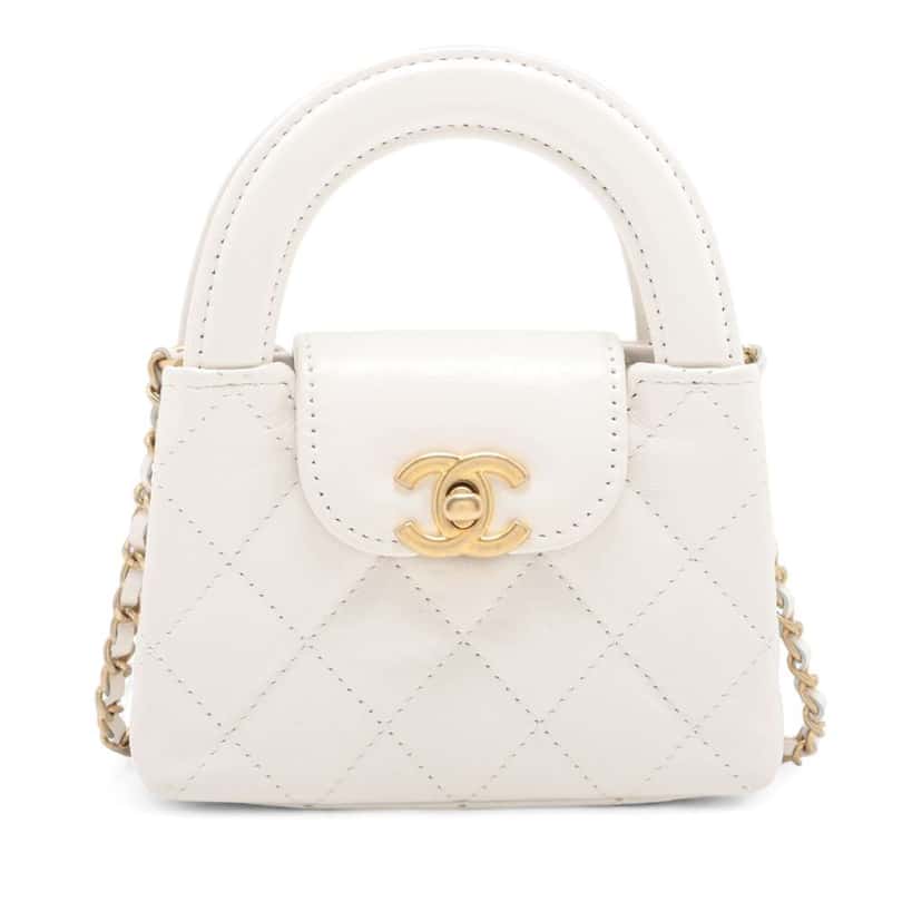 Chanel Nano Aged Calfskin Kelly Shopper Bag White Leather Good condition - Front View